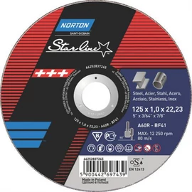 125x1,0mm vágókorong Norton StarLine (A60R-BF41)Acél+ Inox (25db/csomag) 35010306, Akció!!