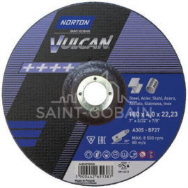 180x4,0x22,2mm Tisztítókorong Norton Vulcan acél+ inox, 20 db/csomag  A30S BF27