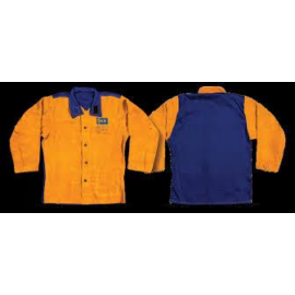 Hegesztő kabát hasított marhabőr, szikraálló vászon hátrész, kevlár erősítés (sárga-kék BLM BMV3060) - XL-XXL