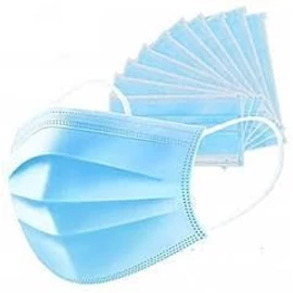 Légszűrő maszk gumi fülpánttal, 3 rétegű 175x95mm kék 50 db/csomag (48 csomag=1 karton) 