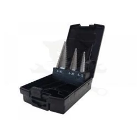 Lépcsős lemezfúró klt. 3db-os (4,0-12,0mm, 4,0-20,0mm, 6,0-30,0mm) LABOR 001-KA300300 Lépcsős lemezfúró klt. 3db-os (4,0-12,0mm, 4,0-20,0mm, 6,0-30,0mm) LABOR 001-KA300300