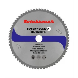 ROTABROACH keményfémlapkás körfűrészlap Raptor D:230mm  d:25,4mm  fogszám:48db  acélra RAPB230FS