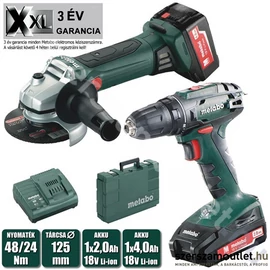 METABO COMBO SET 2.4.3 18V Akkus gépszett, fúrócsavarozó+ sarokcsiszoló (1x4,0Ah/1x2,0Ah/18V 24/48Nm,1-10mm tokm., hordtáska, 3 év gar.