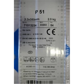 Bázikus bevonatú elektróda Elga P51 2,5x350mm (AWS A5.1:E 7018-1 H8)  6x2,0kg=12kg/karton
