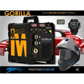 MIG/MAG Heg. gép Iweld GORILLA POCKETMIG 205 CarBody Synergic (Bi:190@60%)&amp; Panther Flex RC fejpajzs IWELDPROMSET1