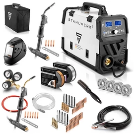 MIG/MAG Heg.gép STAHLWERK 200 Pulse Pro IGBT,4görg. előtolóval,1-1db AK15& MB25 3m kábelek, pajzs,huzalok,reduktor 1140