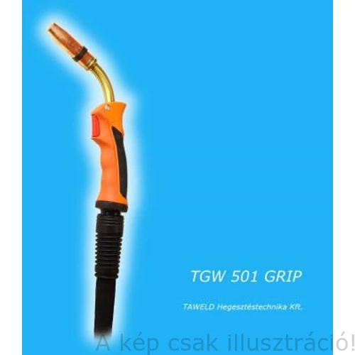 MIG/MAG pisztoly TGW501 GRIP 4m fix nyakkal, vízhűtéses 500A CO2 & 450A kevertgázzal 100% Bi-vel TAWELD 25014430