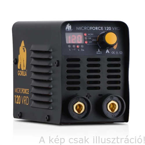 Heg. inverter IWELD GORILLA MICROFORCE 120 VRD (110A-60%Bi,230V±15%) test és munka kábelekkel 80MROFRC120