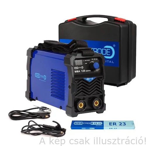 Heg. inverter Panelectrode MMA 120 D VRD (120A-60%Bi,100A-100%)230V±15%) test és munka kábelekkel + 0,65kg ER23(1,6x275mm) 