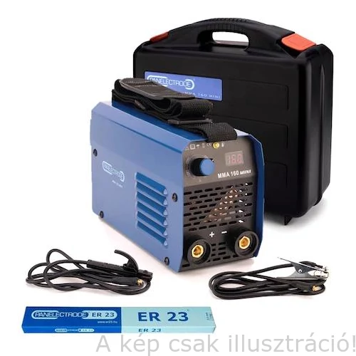 Heg. inverter Panelectrode MMA 160 M (140A-60%Bi,100A-100%)230V±15%) test és munka kábelekkel + 1,0 kg ER23(2,5x350mm)