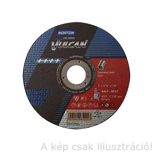 125x1,0mm vágókorong Norton Vulcan piros (A60T-BF41) Inox (110db/csomag) 35010065