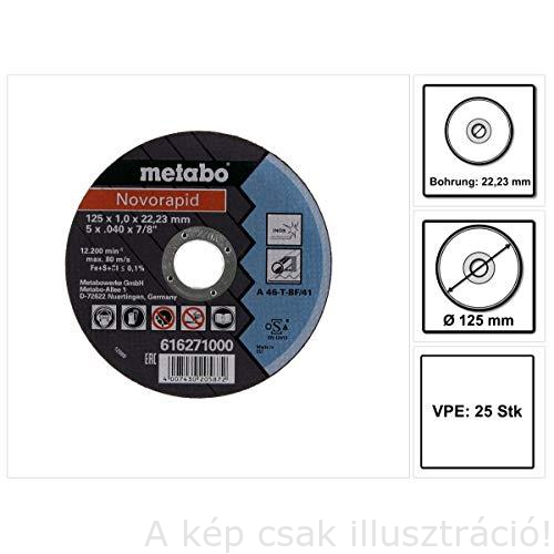 115x1,0x22,23mm vágókorong Metabo Novorapid  Inox (H) 616909000 10db/cs., Akciós áron!