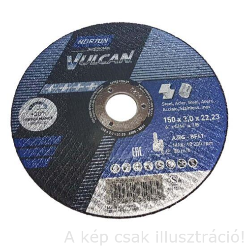 150x2,0x22,2mm vágókorong Norton Vulcan kék (A30S-BF41) Acél + Inox 2in1 (25db/csomag) 35010187