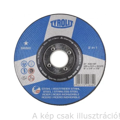125x6,0x22,2mm Tisztítókorong Tyrolit Basic A30BF INOX (10db/doboz) 36010130