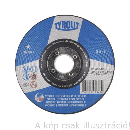 115x6,0x22,2mm Tisztítókorong Tyrolit Basic A30BF INOX (10db/doboz) 12091300