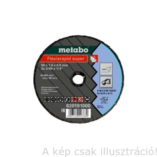 75x1,0x6,0mm  Metabo Flexiarapid vágókorong Inox (50db/cs.) 630195000