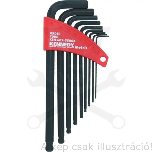 Hatszögkulcs L alakú, gömbvégű (Imbuszkulcs) klt. 9 darabos  KENNEDY  KEN6025500K