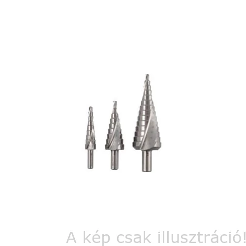 Lépcsős lemezfúró készlet 3 db-os HSS (4-12mm; 4-20mm; 4-30mm) Sherwood SHR0190260K Akció!!