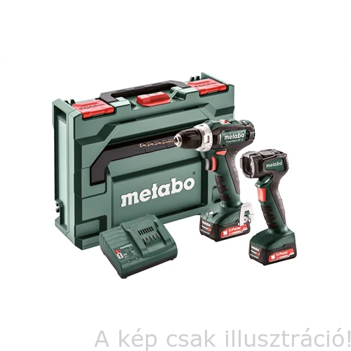 METABO PowerMaxx BS12 fúrócsavarozó Set 2db12V/2,0Ah Li-Power akku+ULA LED akkus lámpa,táska,SC30 töltő(601036900)