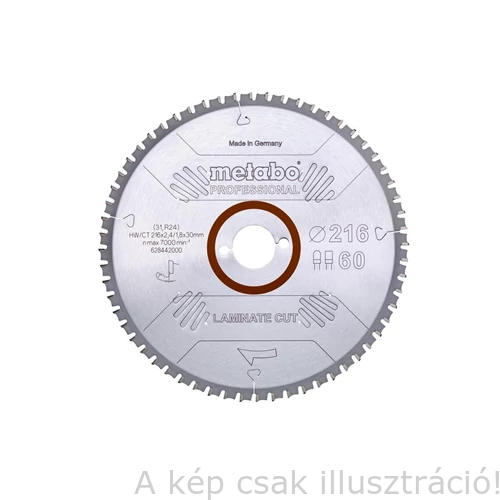 METABO fűrészlap tárcsa "laminate cut - professional", 216x30 Z60 FZ/TZ 0° laminált padlóhoz 628442000