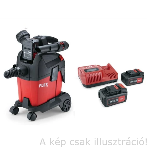FLEX VC 6 L MC 18.0 5,0Ah akkus szett, kompakt L osztályú porszívó,tartozékokkal,6l, 2db 18V/5Ah akkuval, tölttő, 12000 Pa, 750.660