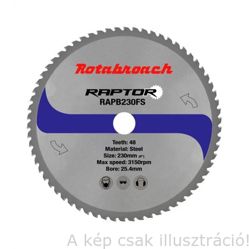 ROTABROACH keményfémlapkás körfűrészlap Raptor D:230mm  d:25,4mm  fogszám:48db  acélra RAPB230FS