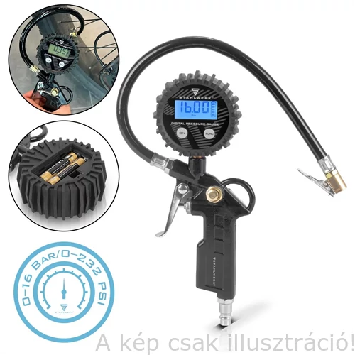 Kerékfuvató pisztoly digitális  Digital compressed air tire inflator DRD-16 ST STAHLWERK  4974