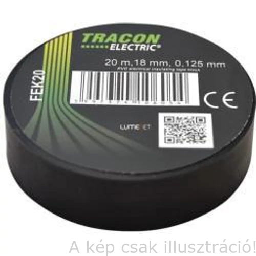 Ragasztószalag szigetelő 20mx18mm fekete TRACON FEK20