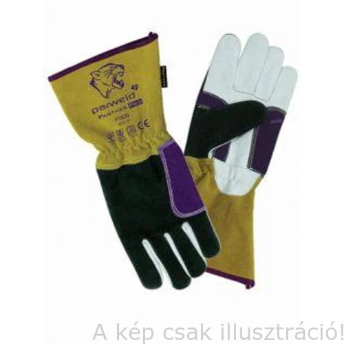 Hegesztő kesztyű AVI 'PARWELD' PANTHER-PRO extra erős hasított kecske- marhabőr sárga-fehér-lila-fekete (10p/cs) P3839
