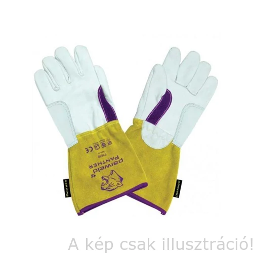 Hegesztő kesztyű AVI 'PARWELD' PANTHER-Prémium erősített hasított bárány- kecske- marhabőr sárga-fehér-fekete (10p/cs) P3838