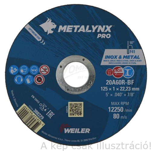 125x1,0 mm vágókorong MetaLynx PRO INOX 20A60R-BF WEILER 388229 25db/cs.