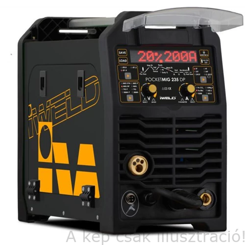 MIG/MAG Heg. gép Iweld GORILLA POCKETMIG 235 DP Synergic(230V,210A@60%,átm.:200mm huzal dob),kábelekkel 800MIG235DP Jelenleg NEM rendelhető!