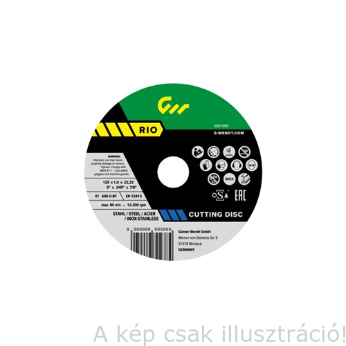 125x1,0mm vágókorong  G-Wendt RIO Inox 125x1,0x22,23mm, 50db/cs.fémkonzervben