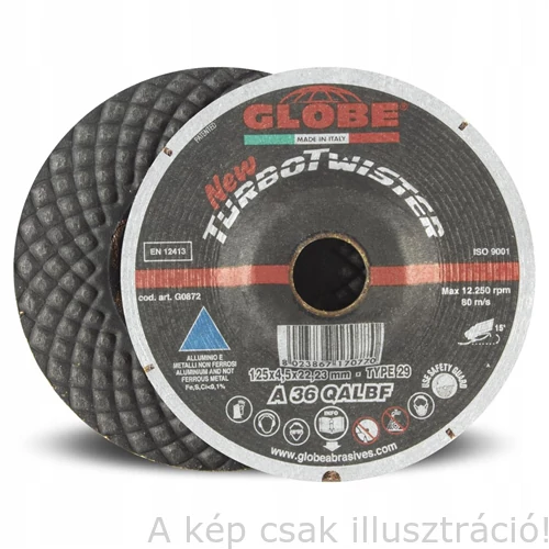 125x4,5X22.2mm Tisztítókorong 'GOLD' TURBOTWISTER Finom, A100 25 db/doboz (INOX, VAS) GLOBE 