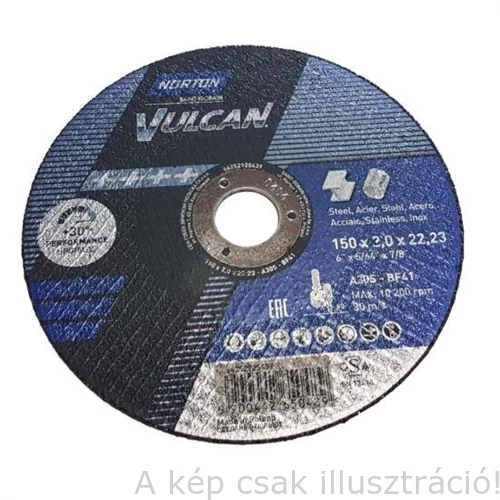 150x2,0x22,2mm vágókorong Norton Vulcan kék (A30S-BF41) Acél + Inox 2in1 (25db/csomag)