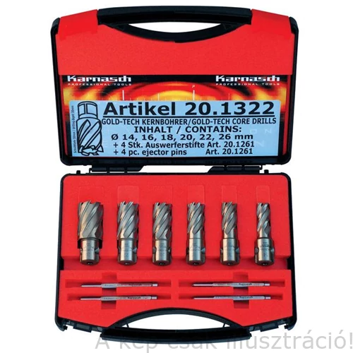Koronafúró klt. GOLD-LINE 14/16/18/20/22/26mm / 30mm anyagv.-ig 19mm weldonszár  OPTIMUM  