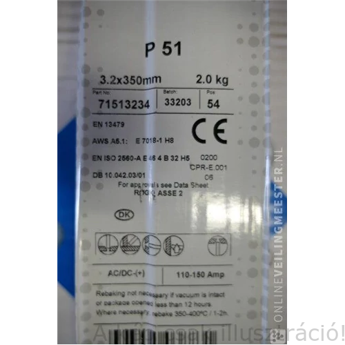 Bázikus bevonatú elektróda Elga P51 2,5x350mm (AWS A5.1:E 7018-1 H8)  6x2,0kg=12kg/karton