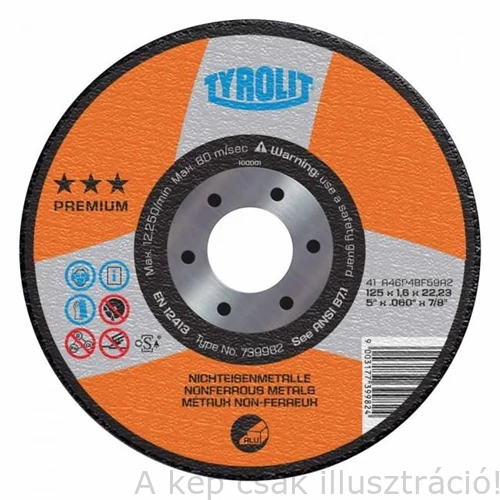 125x1,6mm vágókorong 41F A46P Tyrolit Prémium Aluminium 