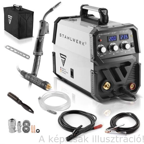 MIG/MAG Heg.gép STAHLWERK MIG MAG 200 ST IGBT (230V,200A@60%,D200 dob),3m-es munka-és testkábelekkel, gázcső