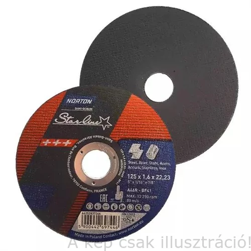 125x1,6mm vágókorong Norton StarLine (A60R-BF41)Acél+ Inox (25db/csomag) 