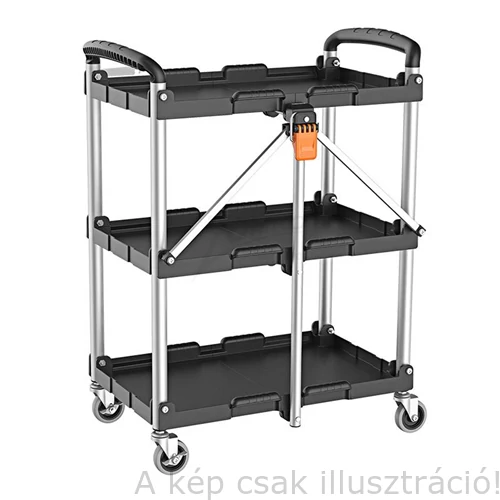 Tárolókocsi összecsukható 3 tálcás 3x 590x372mm, max. terhelés 20kg/polc  KENDO 