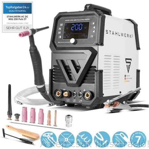 Hegesztőgép inverter STAHLWERK TIG AC/DC 200 Puls Pro Digital 3m-es WP26FR AVI pisztollyal,3m-es test és BKI munka kábellel+tartozékok 